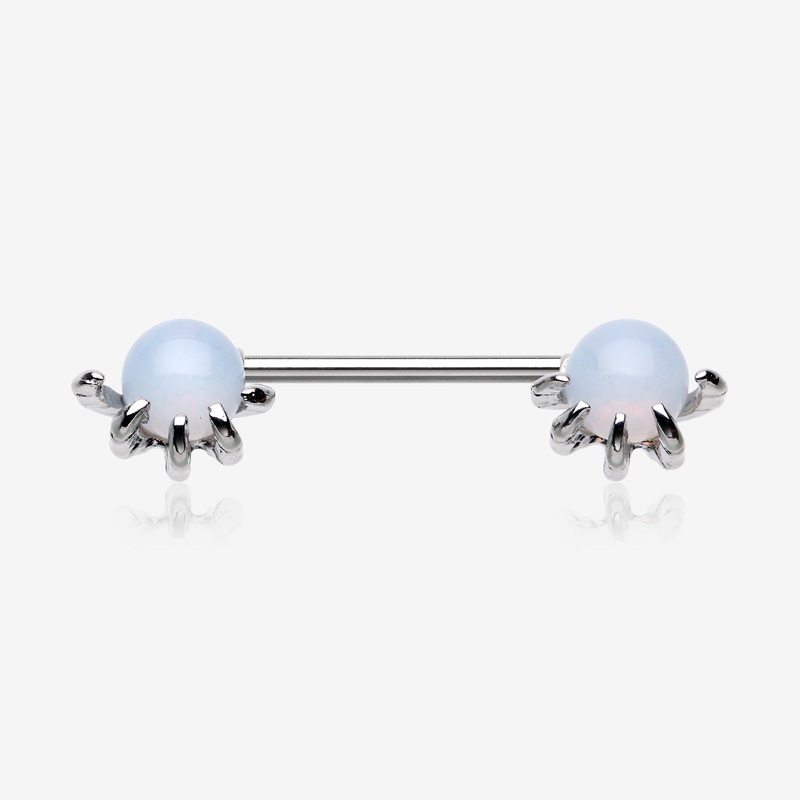 A Pair of Moonstone Orb Shine Skeleton Hand Nipple Barbell 14 GA (1.6mm), 1/2″ (12mm)