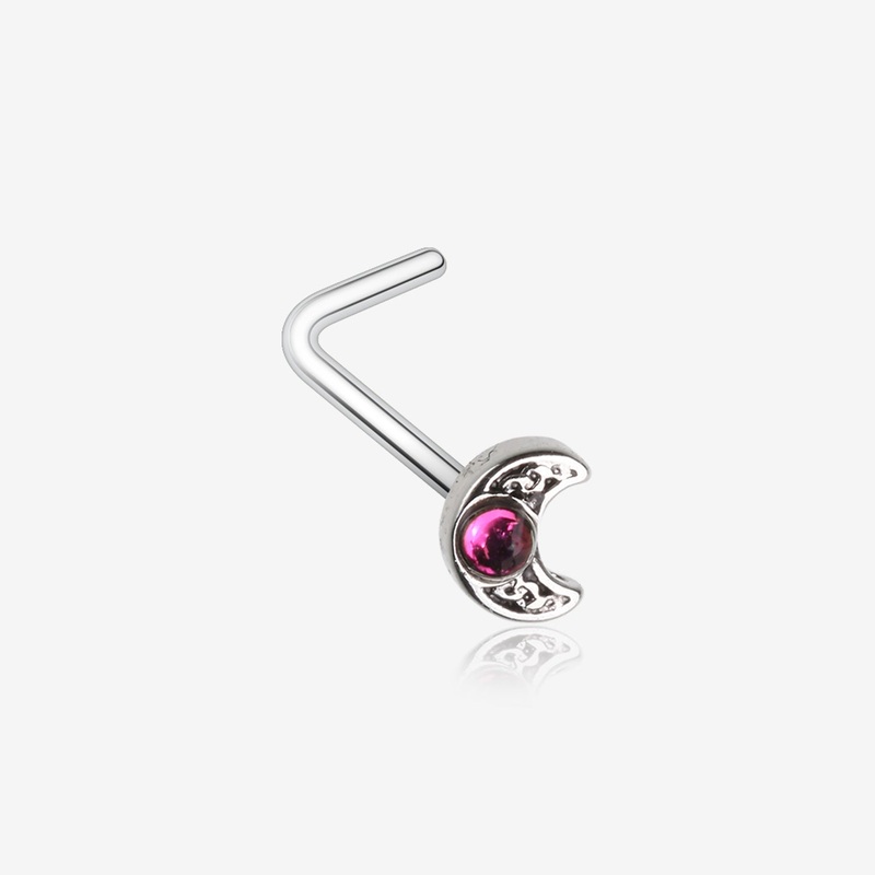 Celtic Crescent Moon Sparkle L-Shaped Nose Ring