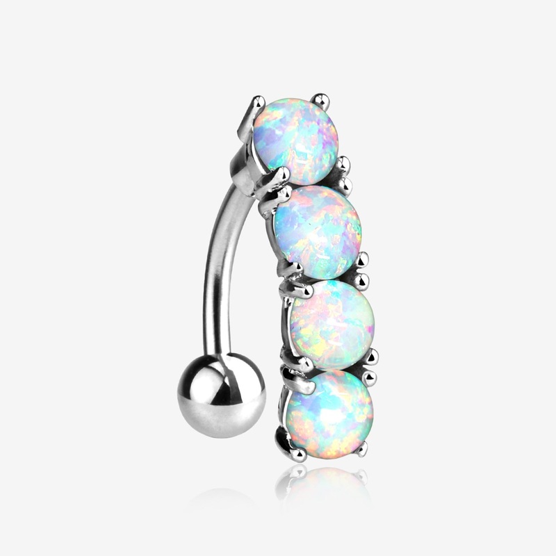 Classic Fire Opal Vertical Sparkle Reverse Belly Button Ring