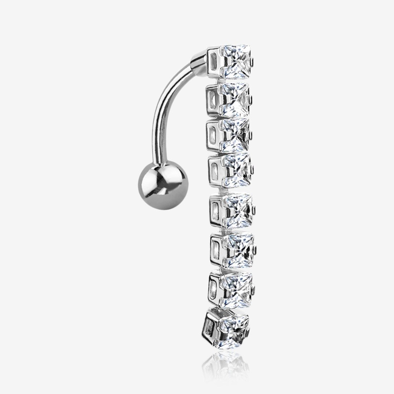 Classic Princess Gems Vertical Sparkle Reverse Belly Button Ring