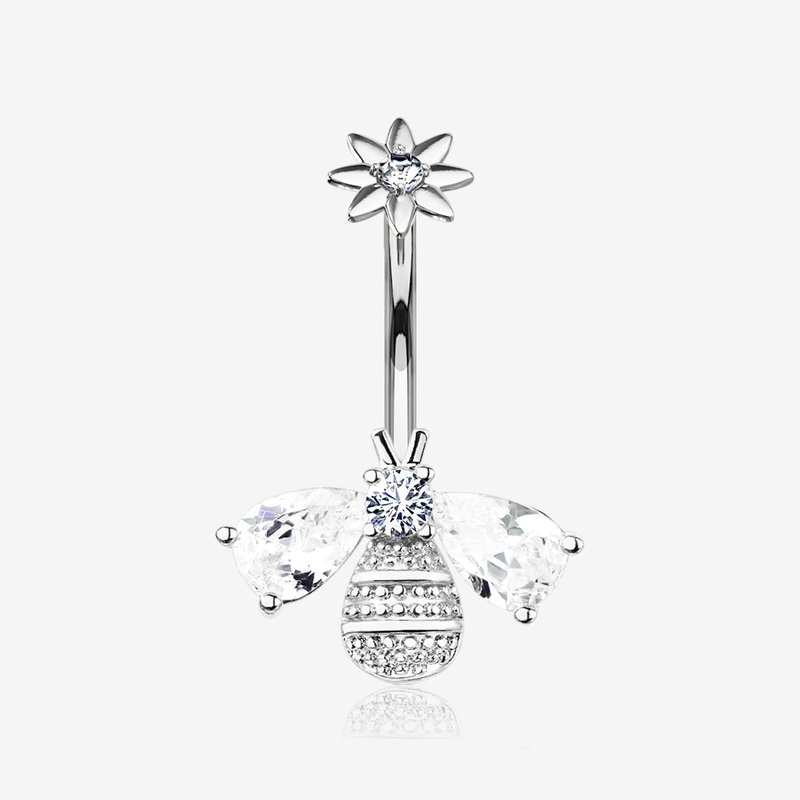 Flower Sparkle Honey Bee Internally Threaded Belly Button Ring