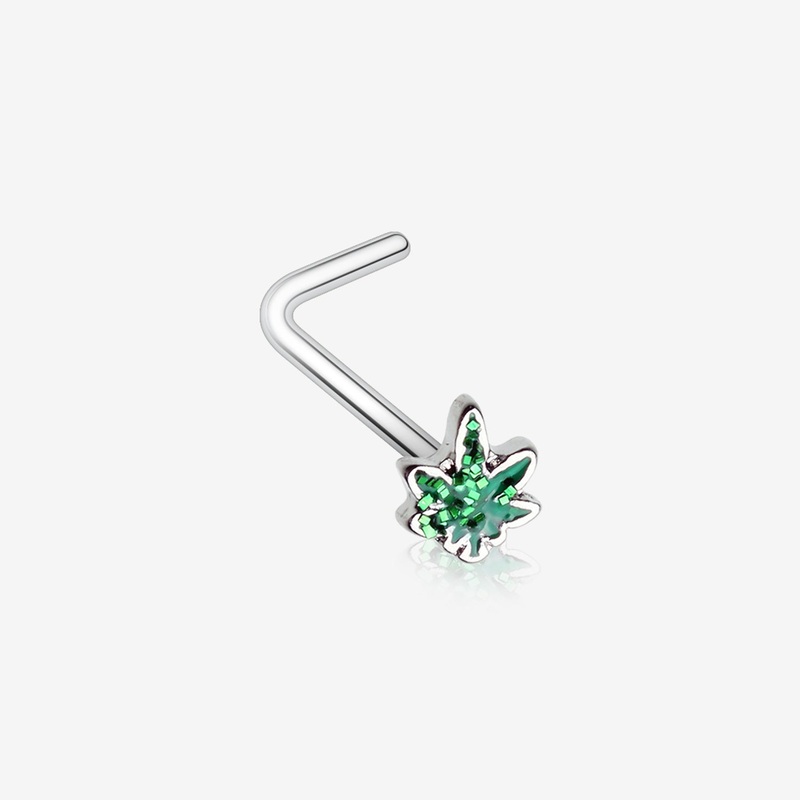 Glitter Sparkle Cannabis L-Shaped Nose Ring