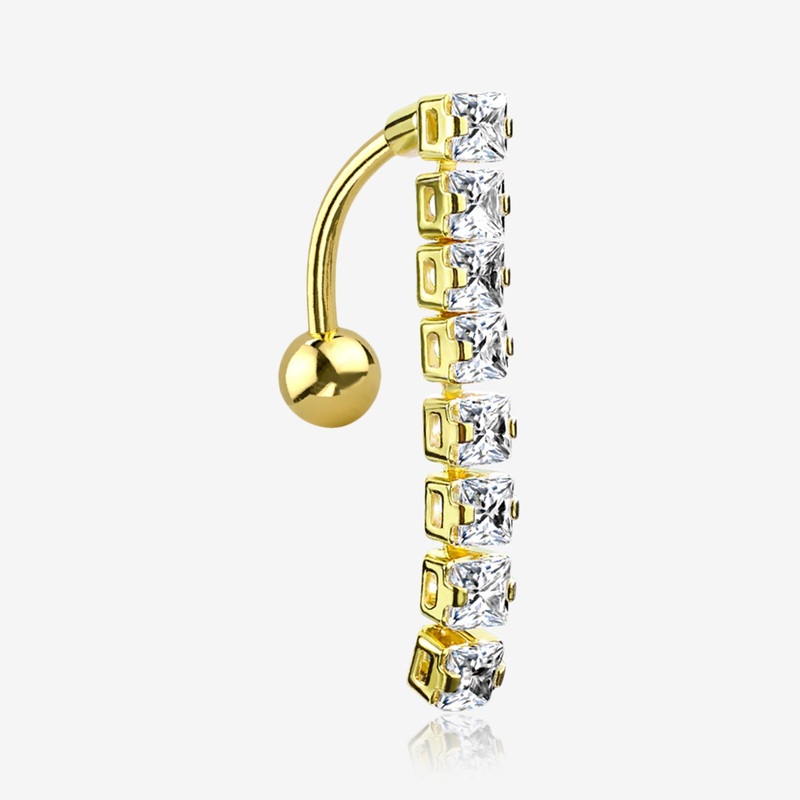 Golden Classic Princess Gems Vertical Sparkle Reverse Belly Button Ring