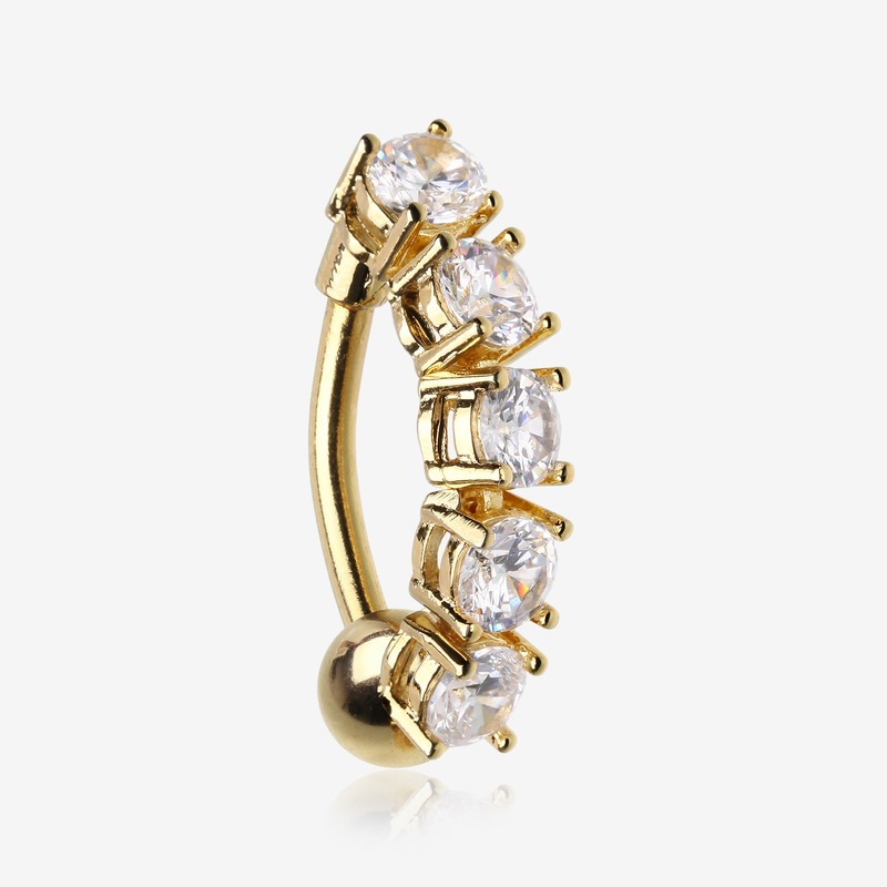Golden Classic Vertical Sparkles Reverse Belly Button Ring