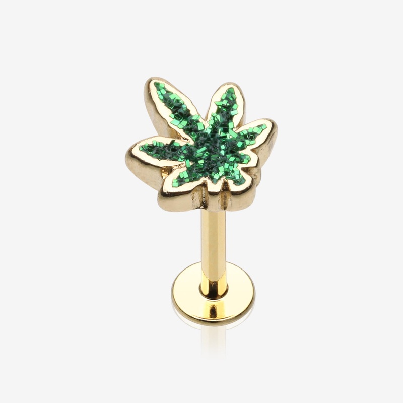Golden Glitter Sparkle Cannabis Steel Labret