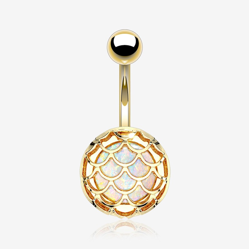 Golden Mermaid Scale Opalescent Sparkle Encased Belly Button Ring