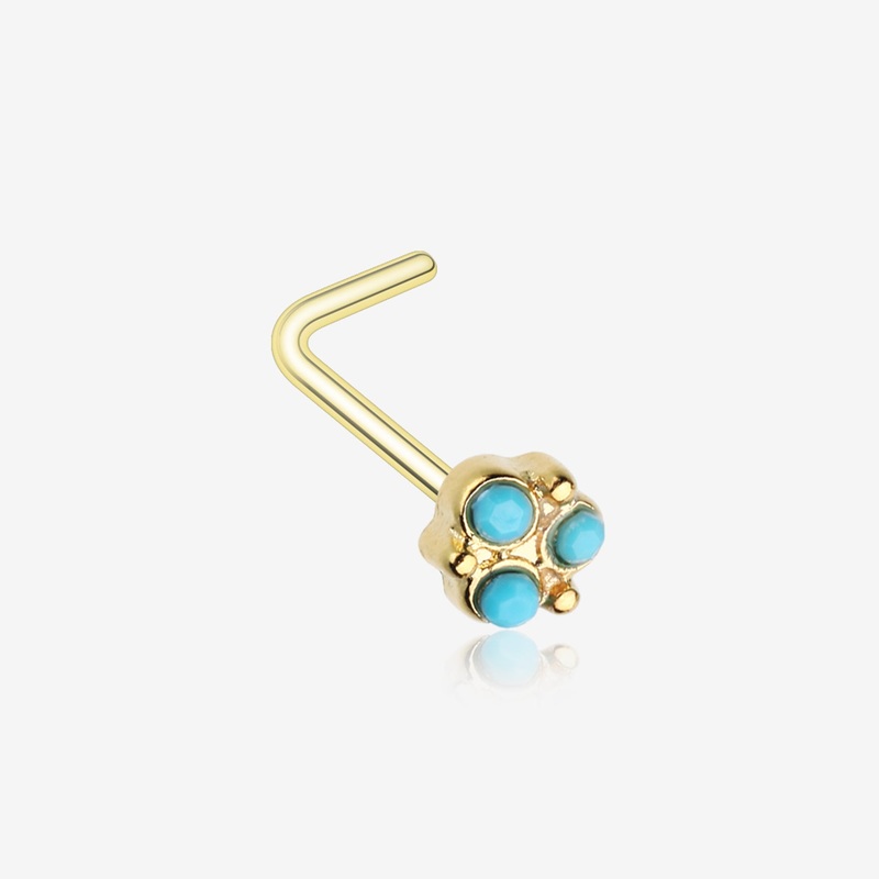 Golden Trinity Turquoise L-Shaped Nose Ring