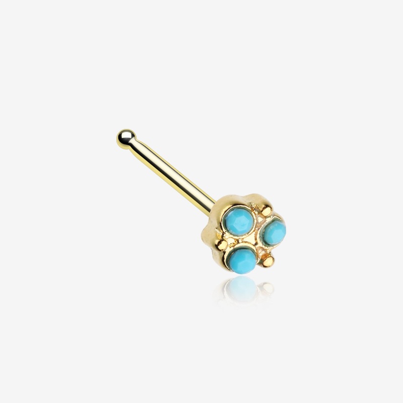 Golden Trinity Turquoise Nose Stud Ring