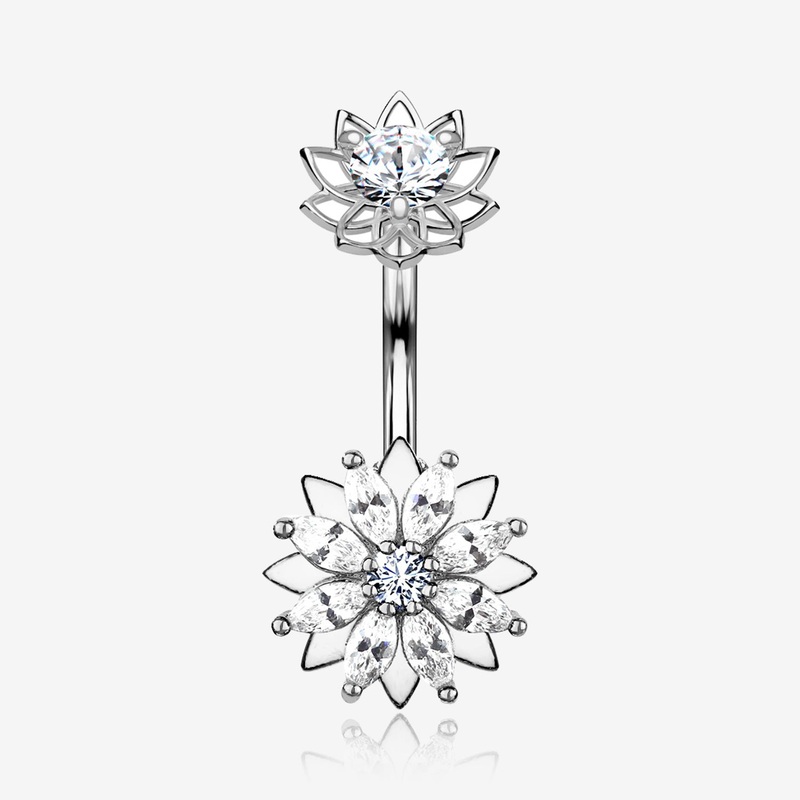 Marquise Sparkle Flower Internally Threaded Belly Button Ring
