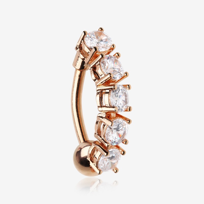 Rose Gold Classic Vertical Sparkles Reverse Belly Button Ring