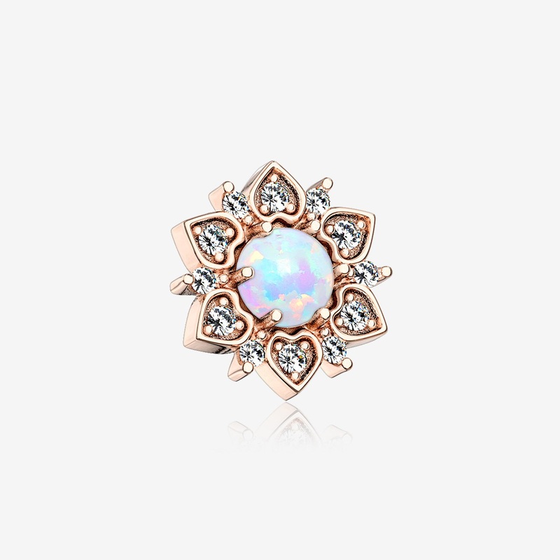 Rose Gold Fire Opal Flower Love Sparkle Dermal Anchor Top