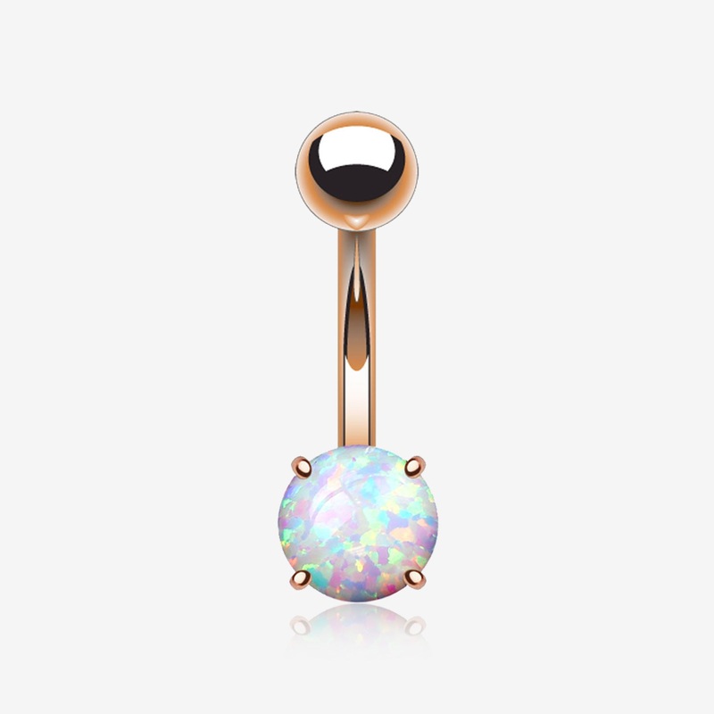 Rose Gold Fire Opal Prong Set Basic Belly Button Ring