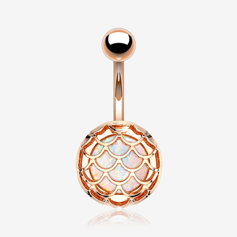 Rose Gold Mermaid Scale Opalescent Sparkle Encased Belly Button Ring