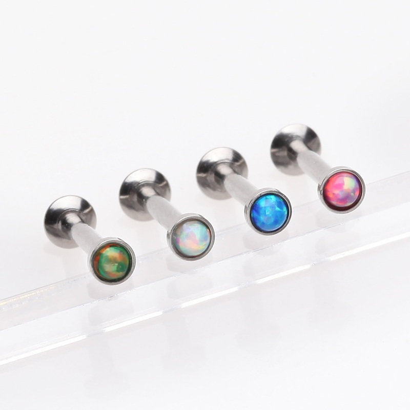 4 Pcs of Fire Opal Bezel Set Internally Threaded Labret Package 16 GA (1.2mm), 1/4″ (6mm)