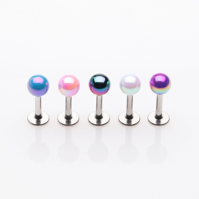 5 Pcs of Assorted Color Iridescent Metallic Coated Steel Labret Package 16 GA (1.2mm), 5/16″ (8mm), Top: 4mm
