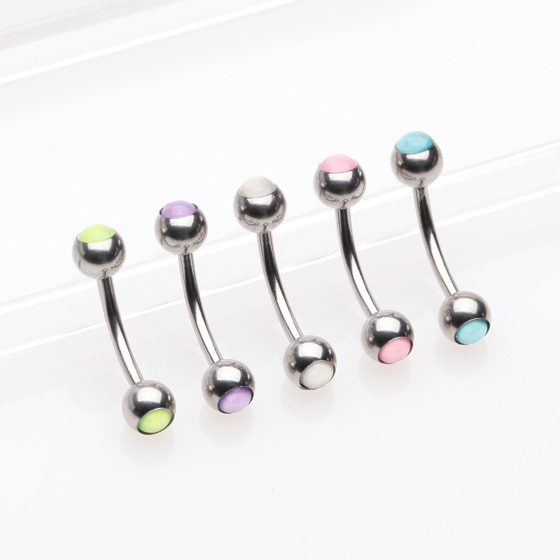 5 Pcs of Assorted Color Iridescent Revo Bezel Set Curved Barbells Package
