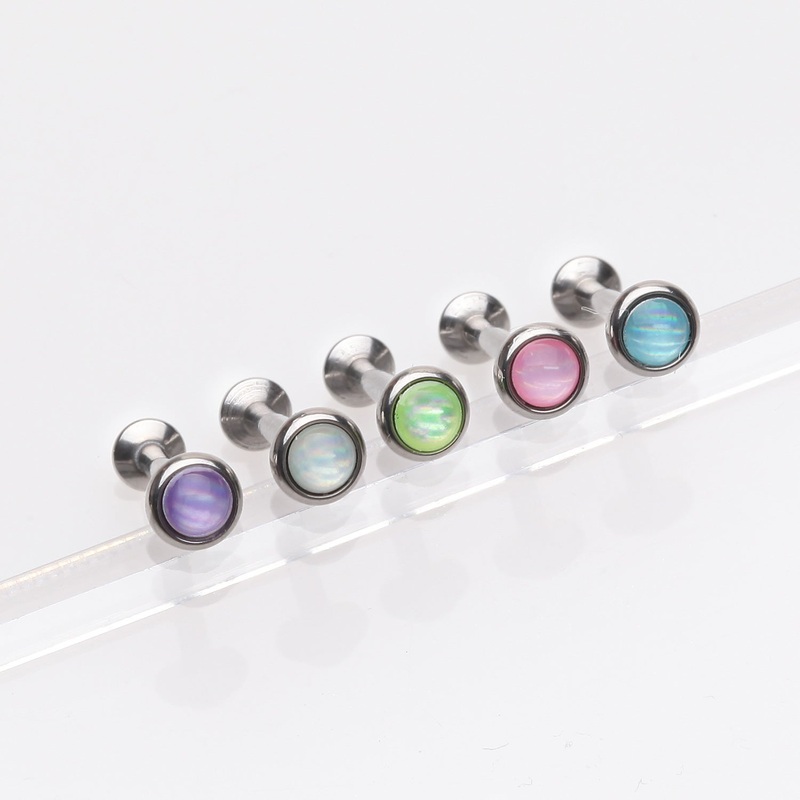 5 Pcs of Iridescent Revo Bezel Set Internally Threaded Labret Package 16 GA (1.2mm), 1/4″ (6mm), Top: 3mm