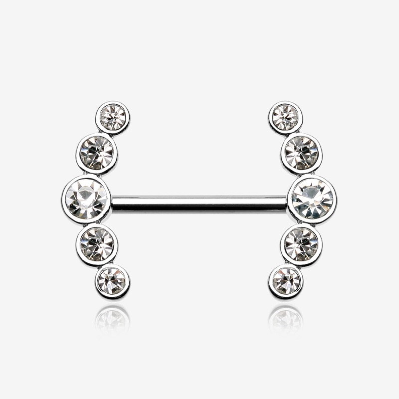 A Pair of Dainty Sparkle Ray Multi-Gem Nipple Ring 14 GA (1.6mm), 1/2″ (12mm)