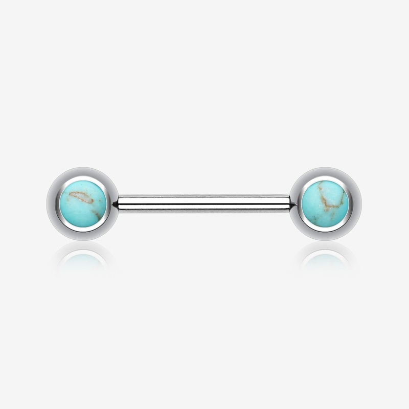 A Pair of Turquoise Stone Nipple Barbell Ring