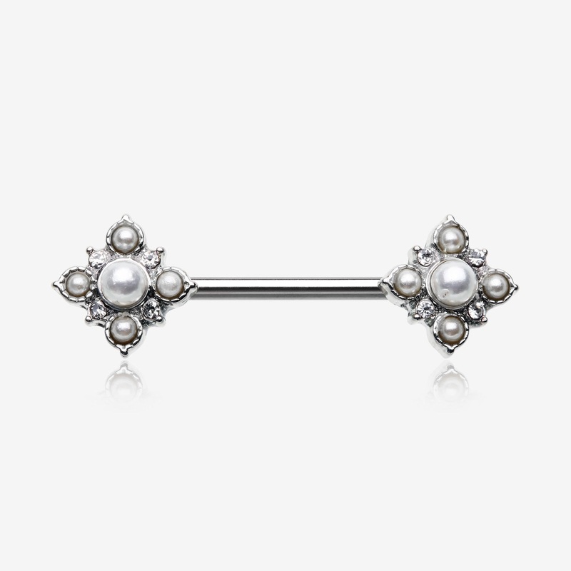 A Pair of Vintage Pearlescent Sparkle Floral Nipple Barbell 14 GA (1.6mm), 1/2″ (12mm)