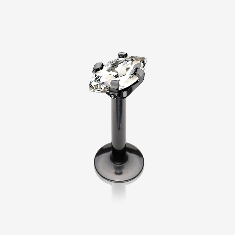 Blackline Marquise Sparkle Prong Set Gem Top Internally Threaded Steel Labret 16 GA (1.2mm), 1/4″ (6mm)