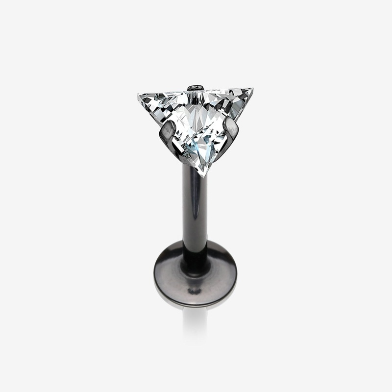 Blackline Triangle Gem Sparkle Prong Set Top Internally Threaded Steel Labret 16 GA (1.2mm), 1/4″ (6mm)