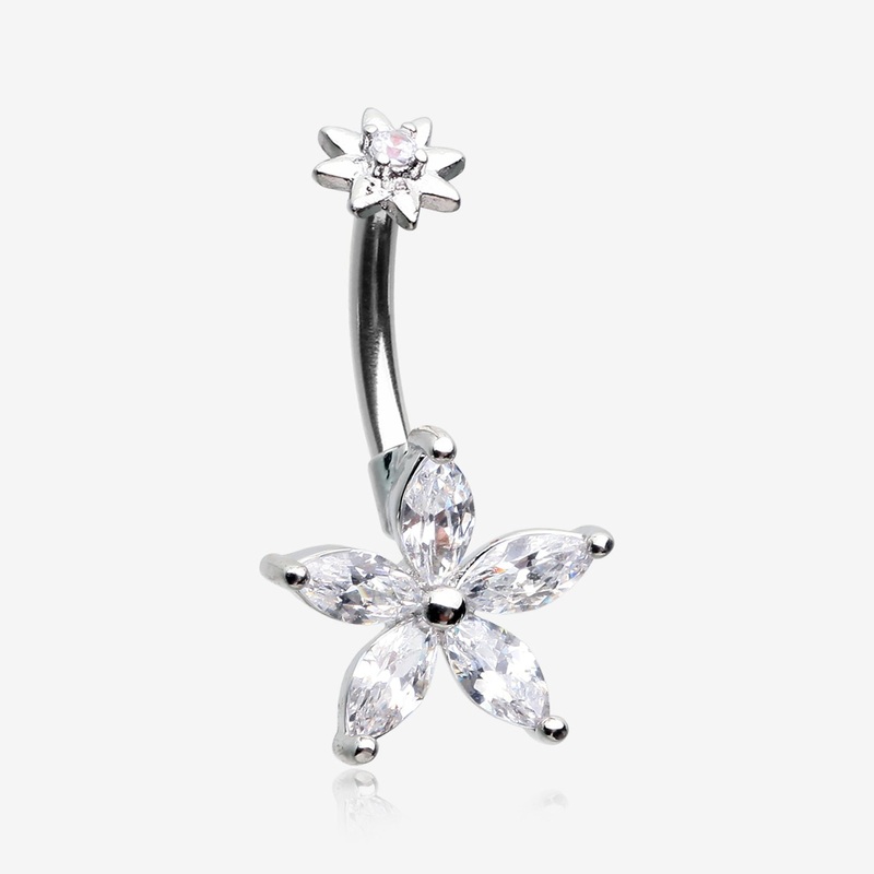 Brilliant Marquise Spring Flower Sparkle Internally Threaded Belly Button Ring