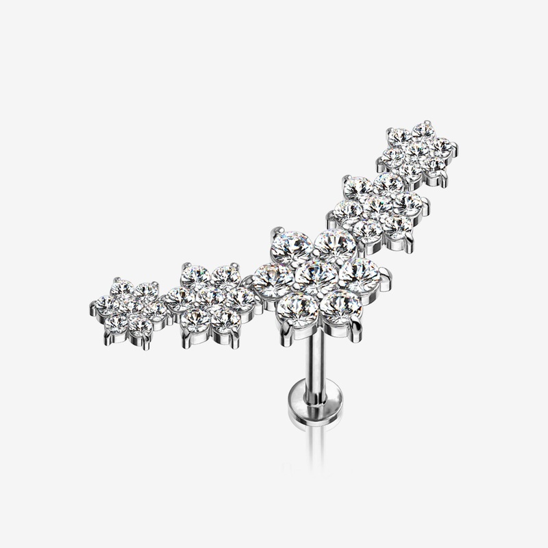 Brilliant Sparkle Flower Journey Top Internally Threaded Steel Labret 16 GA (1.2mm), 1/4″ (6mm)