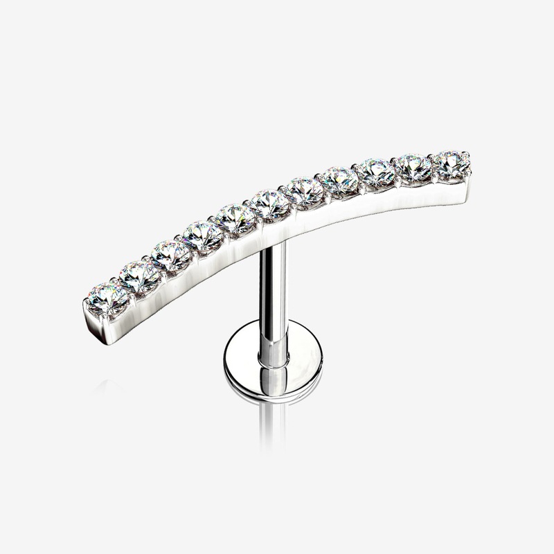 Brilliant Sparkle Gems Journey Top Internally Threaded Steel Labret 16 GA (1.2mm), 1/4″ (6mm)