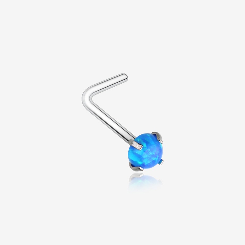 Fire Opal Sparkle Prong Set L-Shaped Nose Ring 20 GA (0.8mm), 1/4″ (6mm), Gem: 2mm