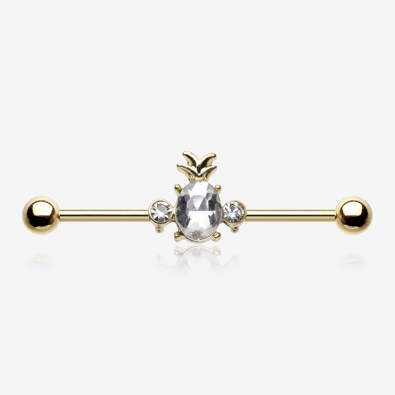 Golden Adorable Pineapple Sparkle Industrial Barbell*