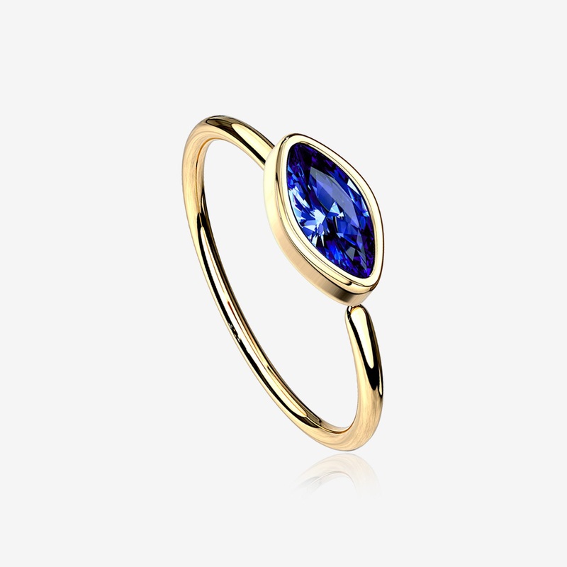 Golden Brilliant Marquise Bezel Set Sparkle Bendable Hoop Ring