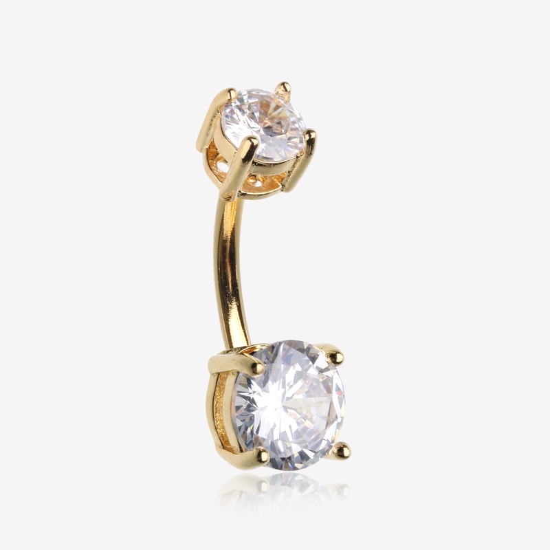 Golden Classic Sparkle Gem Prong Set Internally Threaded Belly Button Ring