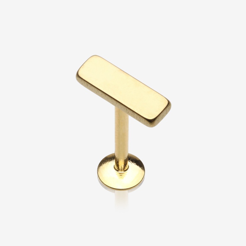 Golden Minimalist Rectangular Bar Top Internally Threaded Steel Labret 16 GA (1.2mm), 5/16″ (8mm)
