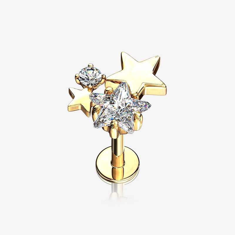 Golden Sparkle Stars Top Internally Threaded Steel Labret 16 GA (1.2mm), 1/4″ (6mm)