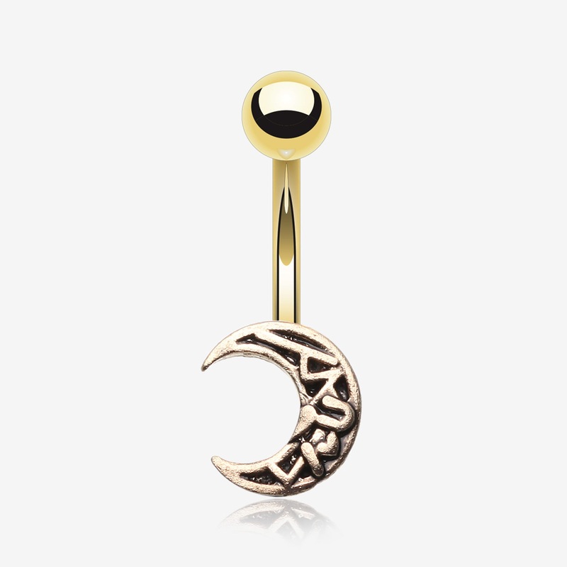 Golden Vintage Henna Moon Belly Button Ring