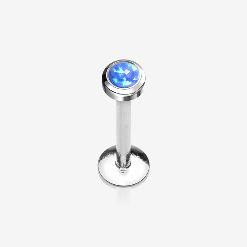 Implant Grade Titanium Fire Opal Bezel Set Top Internally Threaded Labret 16 GA (1.2mm), 1/4″ (6mm), Gem: 2mm