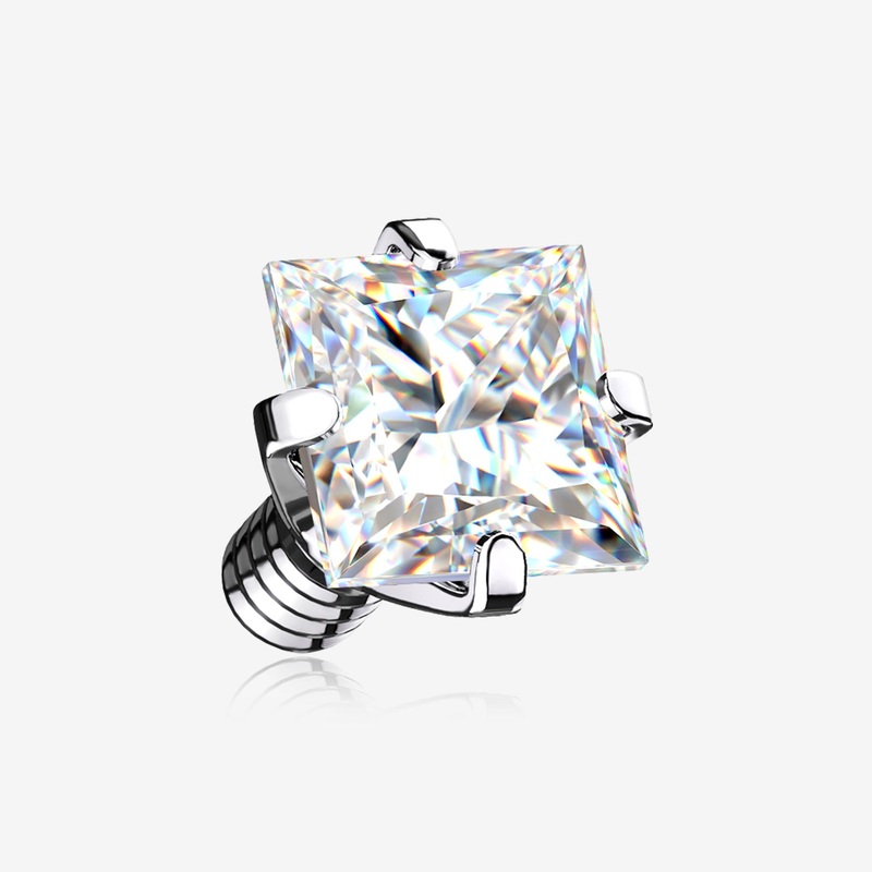 Implant Grade Titanium Internally Threaded Prong Set Square Gem Part 16 GA (1.2mm), 2x2mm