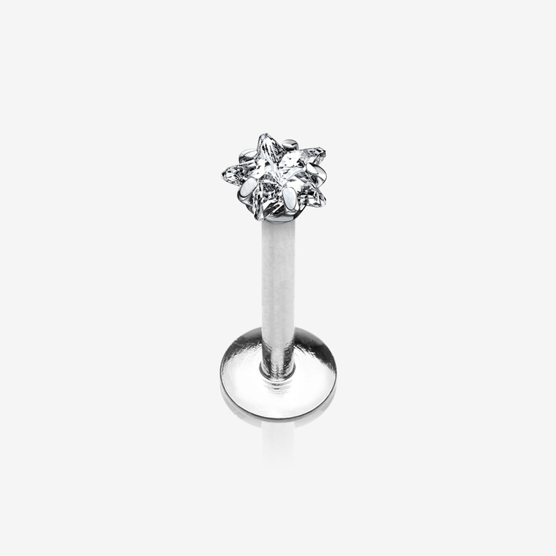 Implant Grade Titanium Star Gem Prong Set Top Internally Threaded Labret 16 GA (1.2mm), 1/4″ (6mm), Gem: 3mm