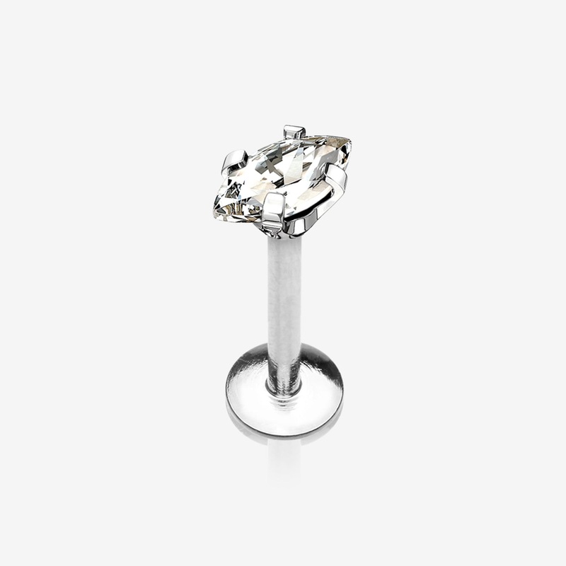 Marquise Sparkle Prong Set Gem Top Internally Threaded Steel Labret 16 GA (1.2mm), 1/4″ (6mm)