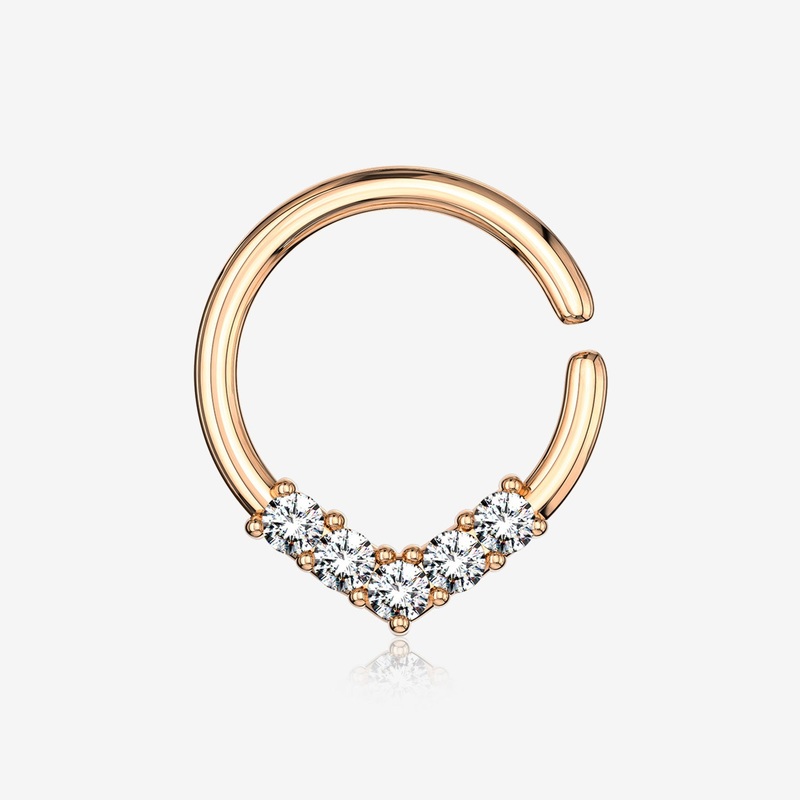 Rose Gold Brilliant Sparkle Chevron Bendable Hoop Ring 18 GA (1mm), 5/16″ (8mm)