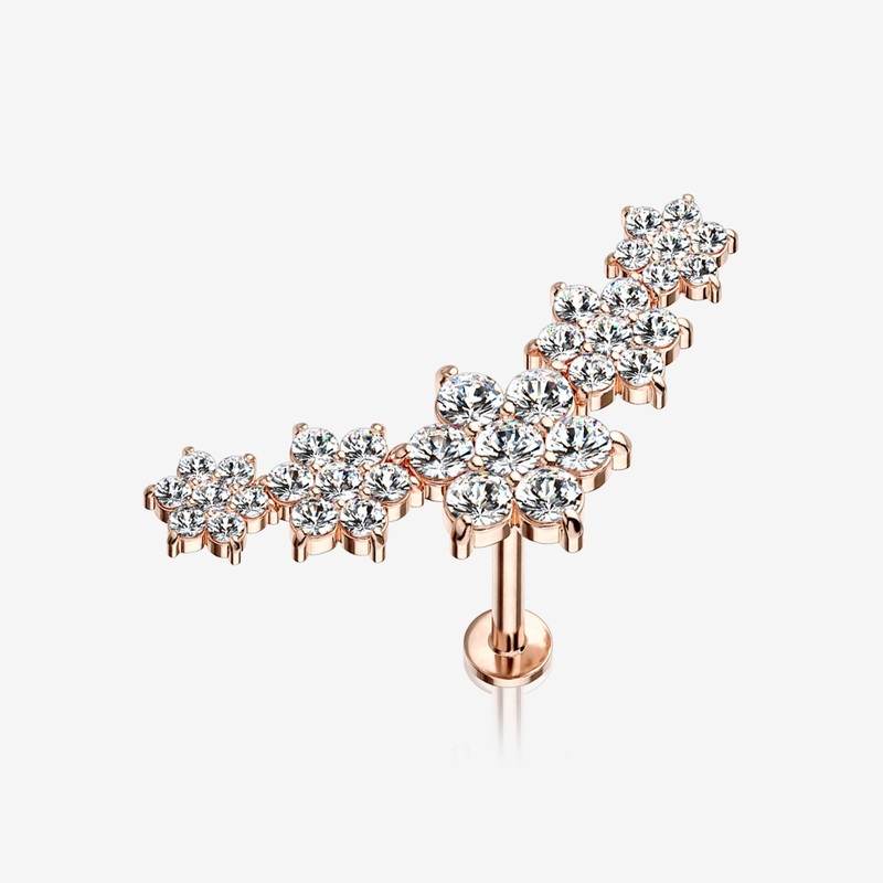 Rose Gold Brilliant Sparkle Flower Journey Top Internally Threaded Steel Labret 16 GA (1.2mm), 1/4″ (6mm)