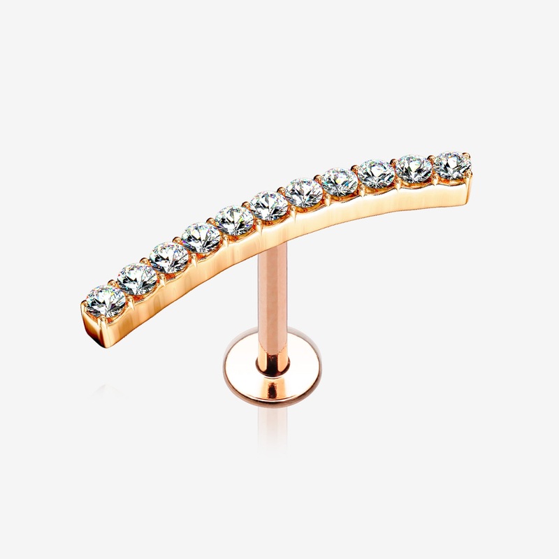 Rose Gold Brilliant Sparkle Gems Journey Top Internally Threaded Steel Labret 16 GA (1.2mm), 1/4″ (6mm)