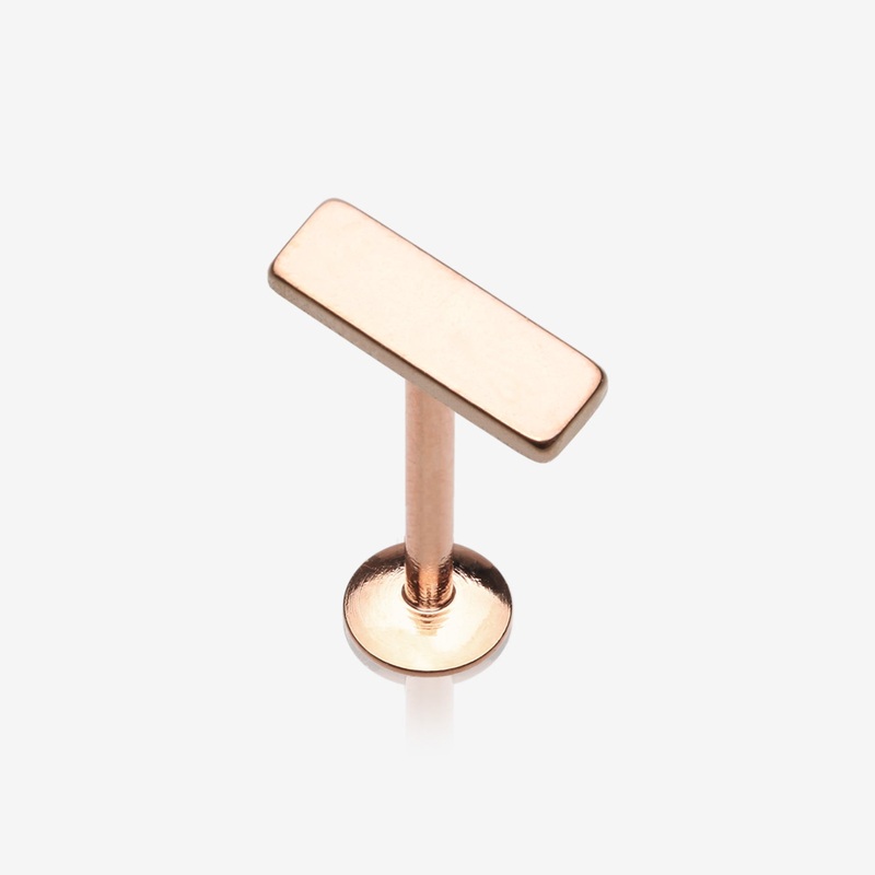 Rose Gold Minimalist Rectangular Bar Top Internally Threaded Steel Labret 16 GA (1.2mm), 1/4″ (6mm)