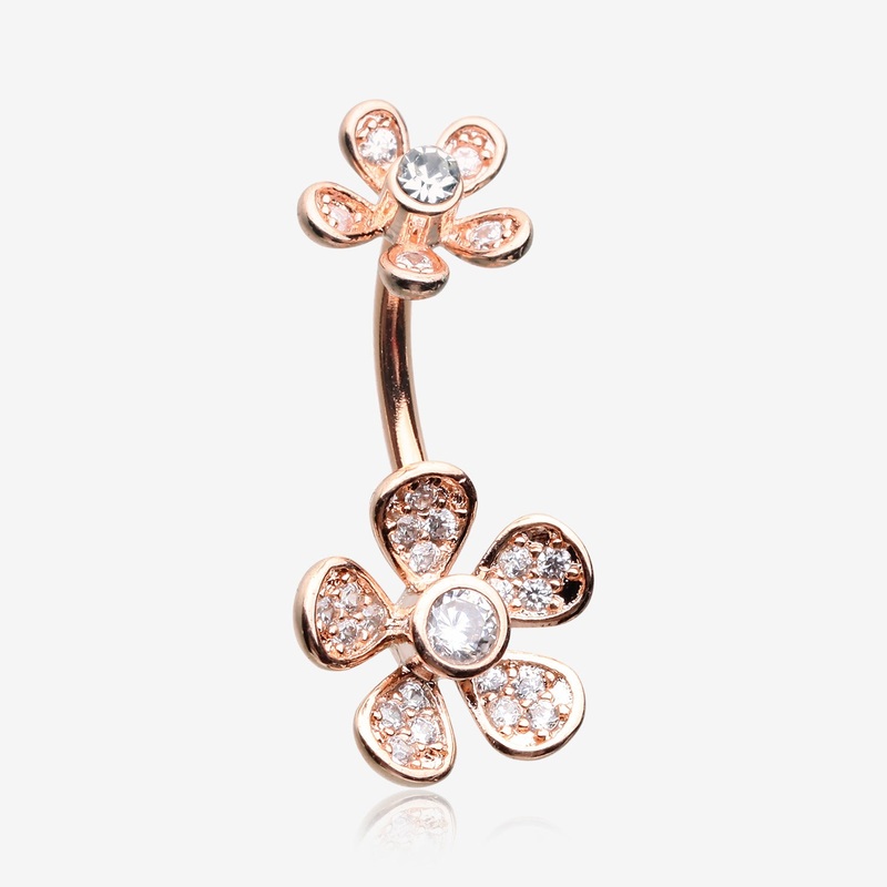 Rose Gold Wild Flower Sparkle Internally Threaded Belly Button Ring