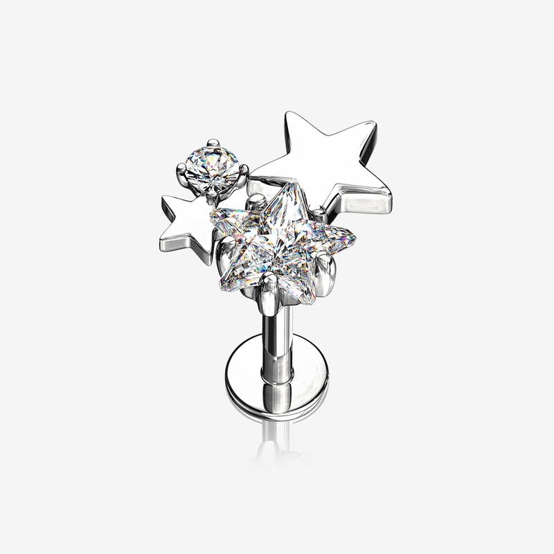 Sparkle Stars Top Internally Threaded Steel Labret 16 GA (1.2mm), 1/4″ (6mm)