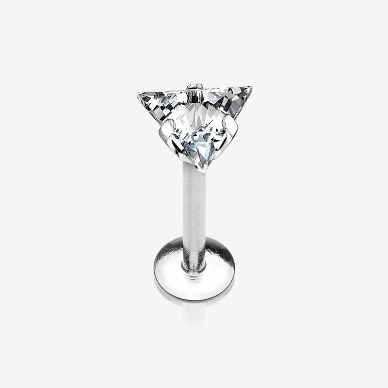 Triangle Gem Sparkle Prong Set Top Internally Threaded Steel Labret 16 GA (1.2mm), 1/4″ (6mm)