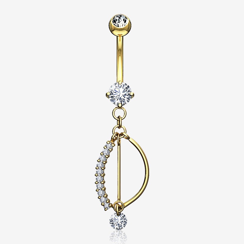 14 Karat Gold Journey Sparkle Curvature Dangle Belly Button Ring*