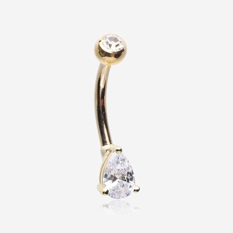 14 Karat Gold Prong Set Teardrop Gem Belly Button Ring