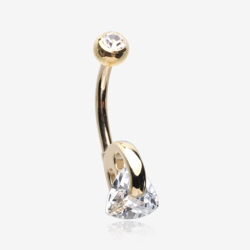 14 Karat Gold Triangle Gem Huggie Prong Belly Button Ring